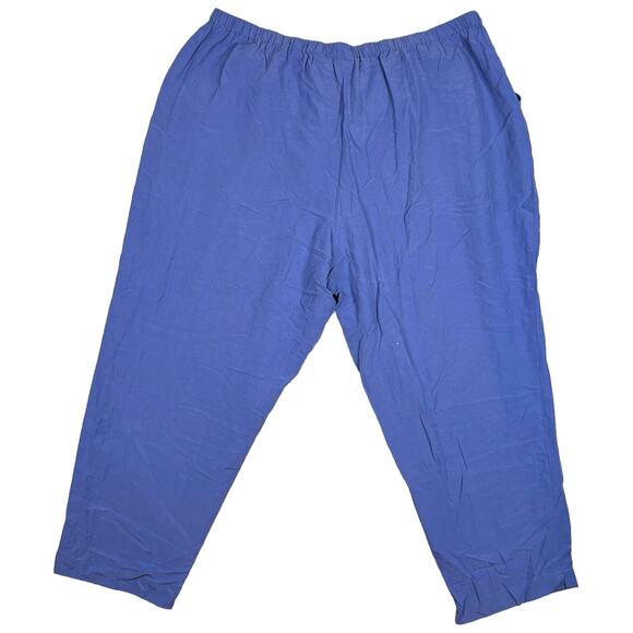 Maggie Barnes Size 28W Pull On Ankle Pant Silk Linen Cropped Casual Coastal Blue - Picture 4 of 9